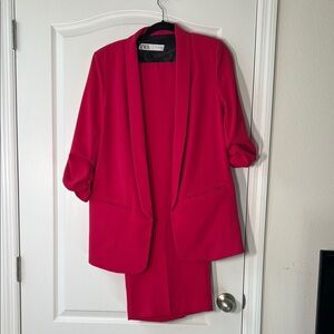 Zara Vibrant Red Blazer and Dress Ensemble